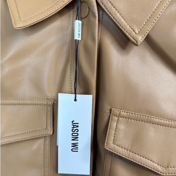 Jason Wu Flap Patch Pocket Faux Leather Jacket In Camel Women's Size Medium New - Picture 5 of 9